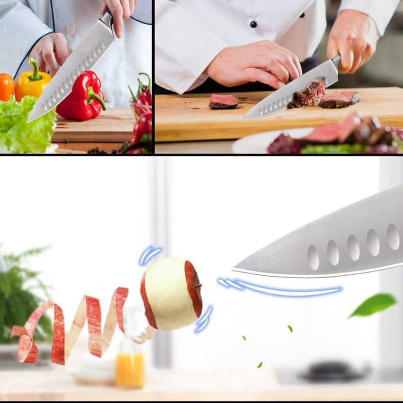Capmora Premium Stainless Steel Kitchen Knife Set Chefs Knife Butcher Knife Sharp NonStick Soft Handles Cutting Meat Heavy Duty Blade Butcher Meat Stainless Steel Knife Black HandleBA - Image 5
