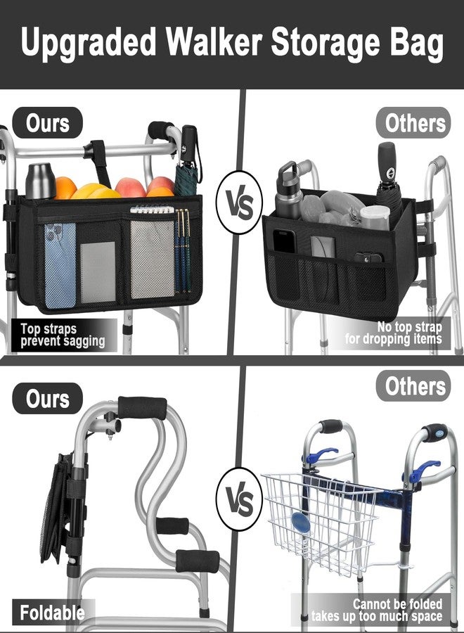 FREEAMG Walker Basket for Folding Walker, Large Capacity Foldable Walker Bag With Cup Holder, Never Tipping Over, Detachable Walker Accessories Basket for Seniors -Black (Not Fit Rollator Walkers) - Image 3