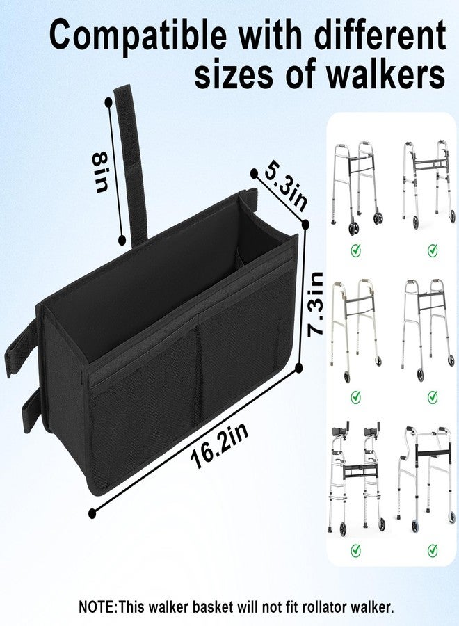 FREEAMG Walker Basket for Folding Walker, Large Capacity Foldable Walker Bag With Cup Holder, Never Tipping Over, Detachable Walker Accessories Basket for Seniors -Black (Not Fit Rollator Walkers) - Image 4