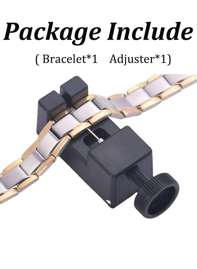 أساور من الفولاذ المقاوم للصدأ مع حجر مغناطيسي وأداة لتعديل الطول للرجال أساور أنيقة من التيتانيوم للعلاج المغناطيسي هدايا للمجوهرات للرجال للذهاب إلى العمل يوميًا وارتداء المكتب والنزهات غير الرسمية، فضي ذهبي - Image 3