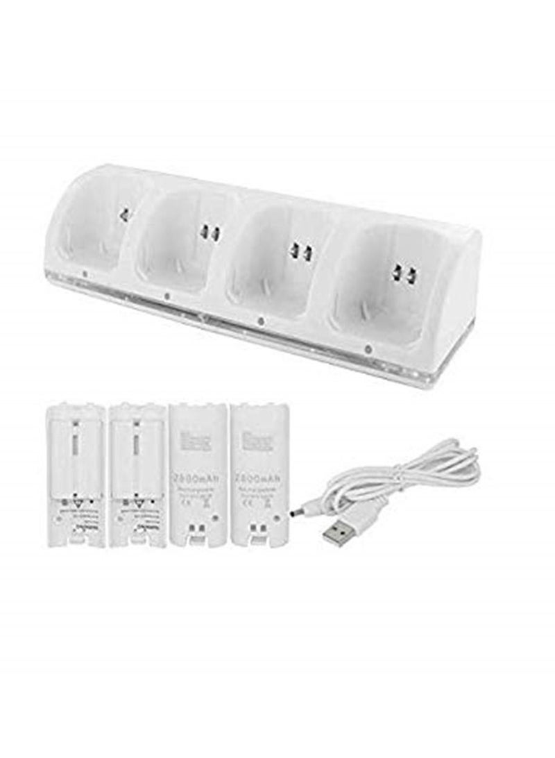 Charger Dock Station with 4 Battery for Nintendo Wii Remote Controller - White  - Image 1