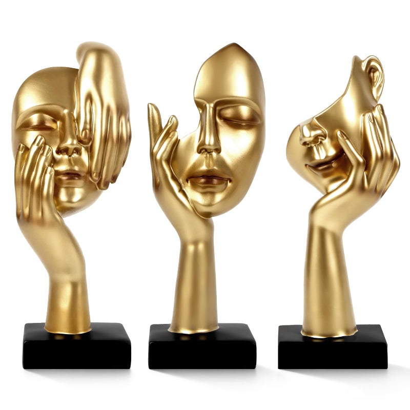 prosfalt 3 Pcs Thinker Statue,Modern Home Resin Sculptures,Collectible Figurines for Home Office Bookshelf Desktop Decor(Golden) - Image 1