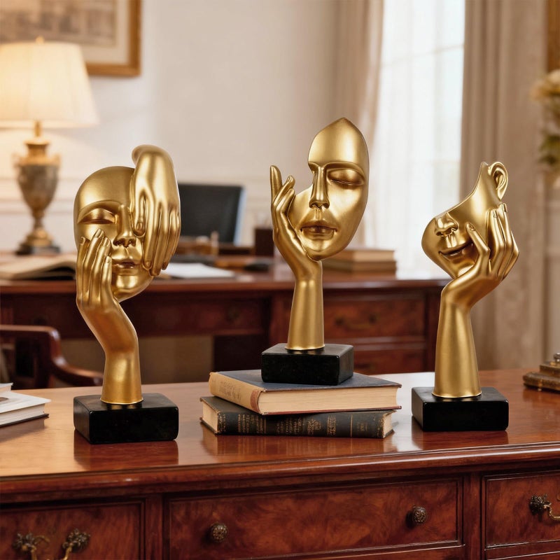 prosfalt 3 Pcs Thinker Statue,Modern Home Resin Sculptures,Collectible Figurines for Home Office Bookshelf Desktop Decor(Golden) - Image 3