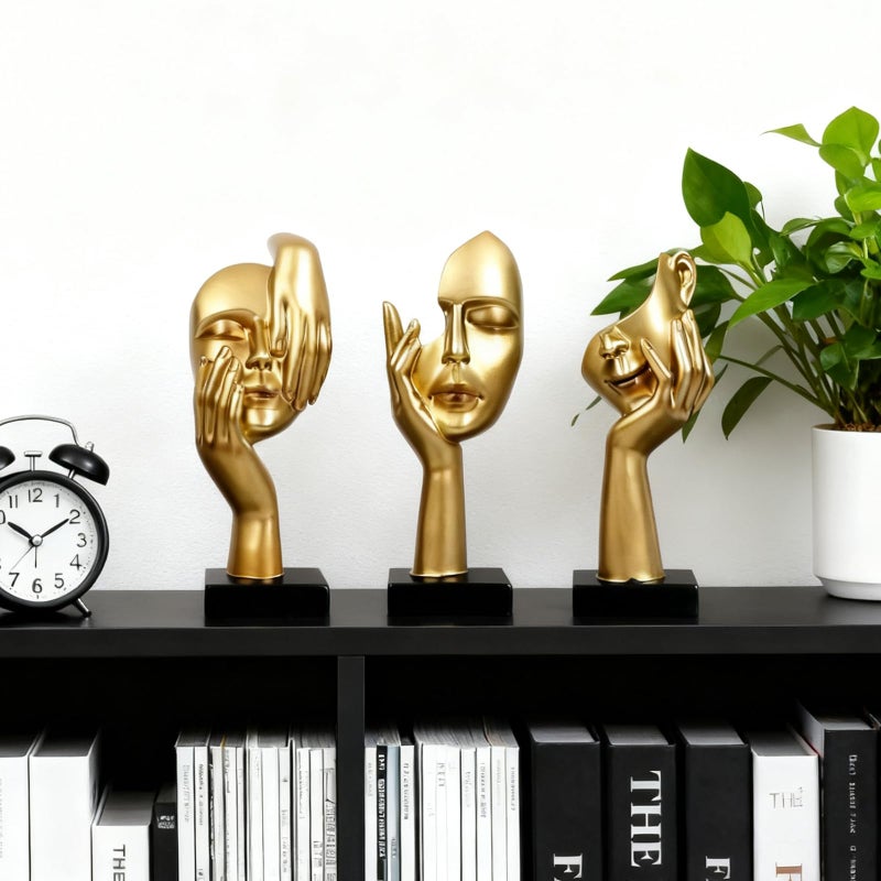 prosfalt 3 Pcs Thinker Statue,Modern Home Resin Sculptures,Collectible Figurines for Home Office Bookshelf Desktop Decor(Golden) - Image 4