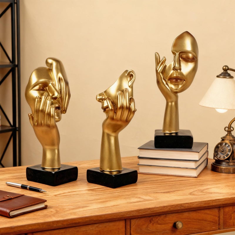 prosfalt 3 Pcs Thinker Statue,Modern Home Resin Sculptures,Collectible Figurines for Home Office Bookshelf Desktop Decor(Golden) - Image 5