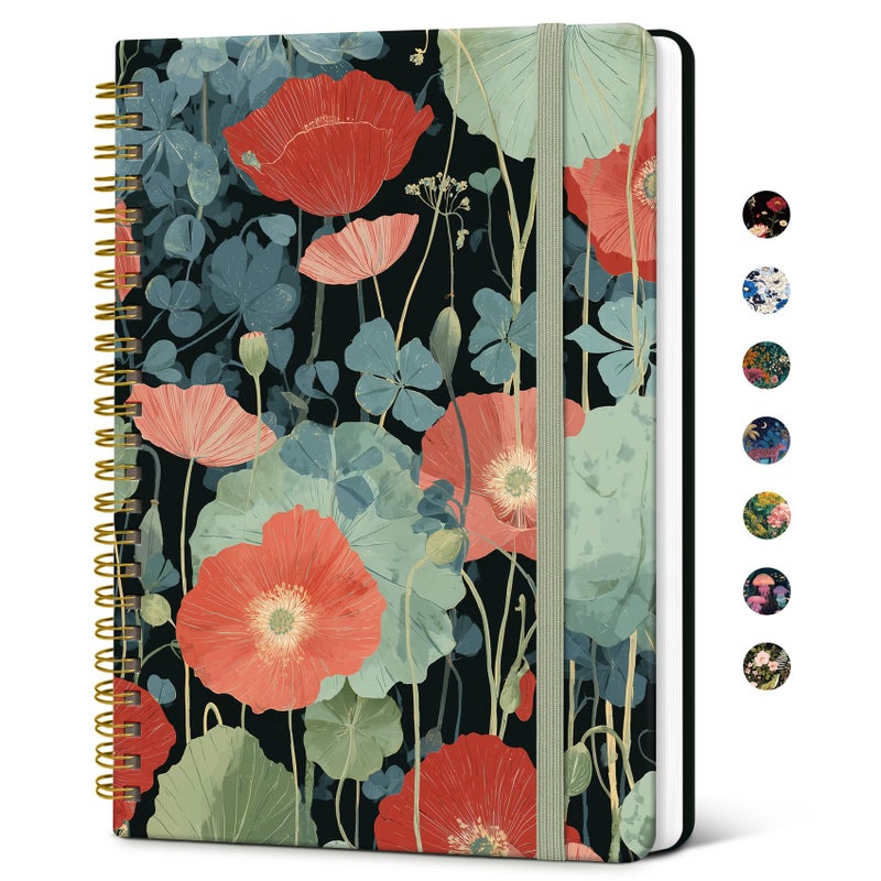 Taja Lined Spiral Notebook Journal for Women A5(5.8" Ã— 8.3"), Cute Hardcover Notebook for Work, School & Note Taking, Pretty College Ruled Journal for Writing, 140 Pages, Poppy Garden - Image 1