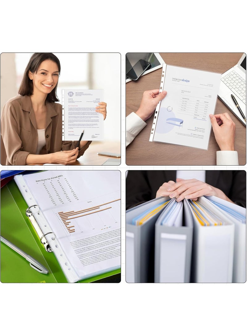 طلال ١٠٠ قطعة من واقيات الأوراق الشفافة A4 ذات الجيوب المثقوبة، أكمام مجلدات شديدة التحمل، واقيات صفحات بلاستيكية ذات ١١ ثقبًا، تُحمّل من الأعلى لمجلدات ذات ٢/٣/٤ حلقات، تناسب ورق A4 القياسي للاستخدام المنزلي والمكتبي - Image 4