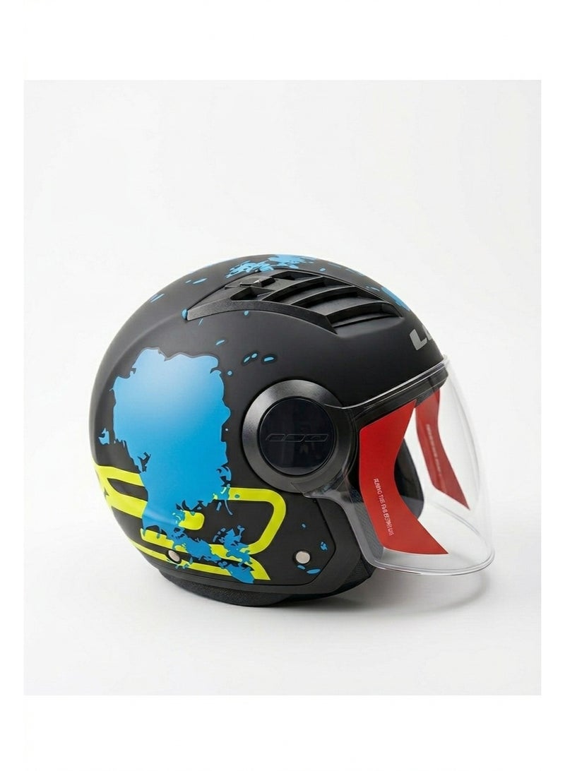 LS2 HELMET Airflow HALF Face Helmet – Black Matt Blue - Size XL