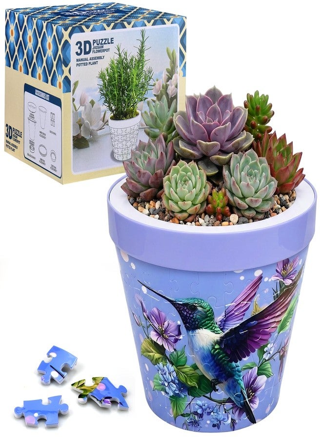 MONVIE 3D Puzzles Planter, 100 Pieces Unique Flower Vase Puzzle Pieces for Adults Puzzle Plant Pot with Drainage for Indoor Plants, Succulents and Cactus(Hummingbird and Flowers) - Image 1