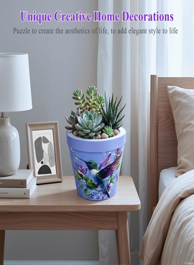 MONVIE 3D Puzzles Planter, 100 Pieces Unique Flower Vase Puzzle Pieces for Adults Puzzle Plant Pot with Drainage for Indoor Plants, Succulents and Cactus(Hummingbird and Flowers) - Image 4
