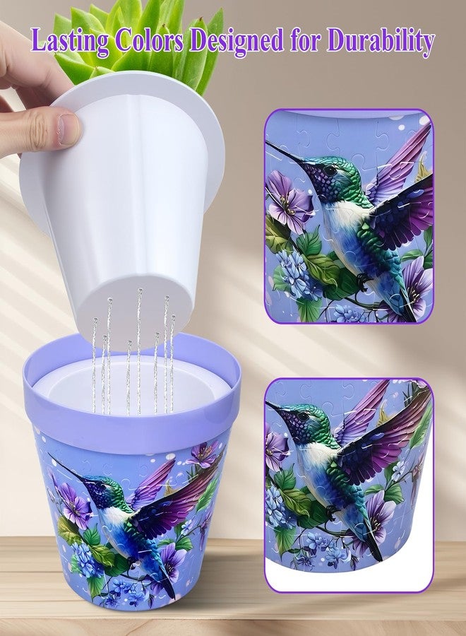 MONVIE 3D Puzzles Planter, 100 Pieces Unique Flower Vase Puzzle Pieces for Adults Puzzle Plant Pot with Drainage for Indoor Plants, Succulents and Cactus(Hummingbird and Flowers) - Image 2