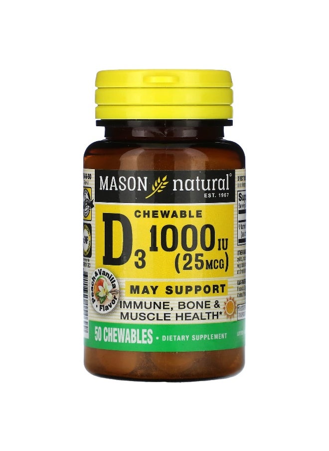 Mason Natural Mason Natural, Vitamin D3, Peach & Vanilla, 25 mcg (1,000 IU), 50 Chewables  - Image 1