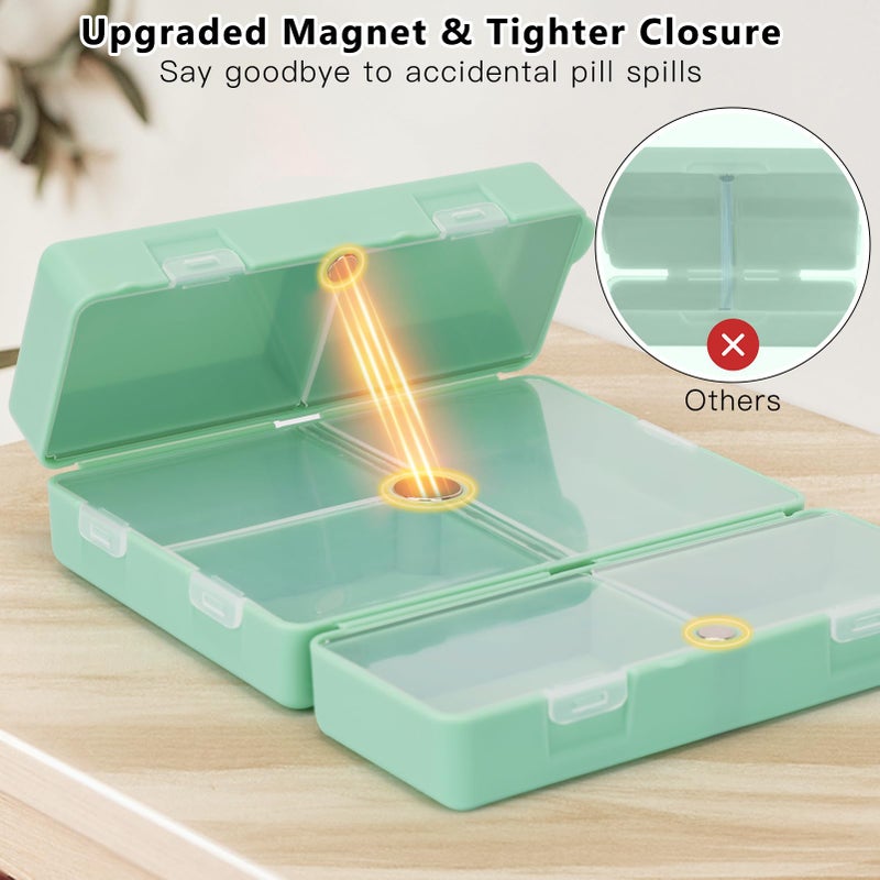 FYY 2 Pcs Daily Pill Organizer, 7 Compartments Portable Pill Case Travel Pill Organizer,[Folding Design] Pill Box for Purse Pocket to Hold Vitamins,Cod Liver Oil,Supplements and Medication-Green - Image 4