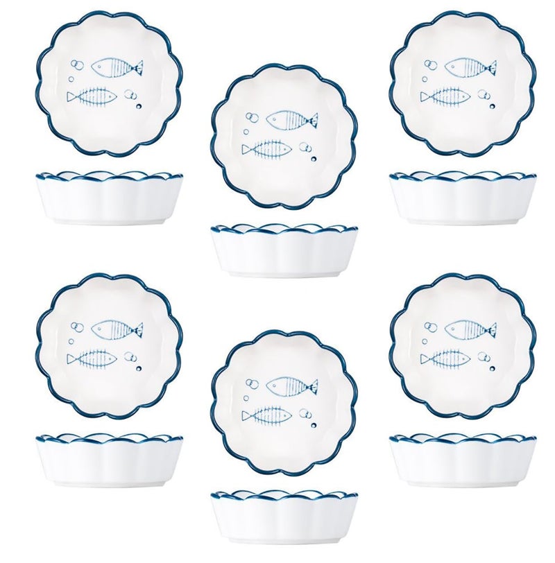 pepplo Soy Sauce Dish Ceramic Dipping Bowls Dipping Sauce BowlsDishes Small Dipping Sauce Cups Fish Set of 6 - Image 1