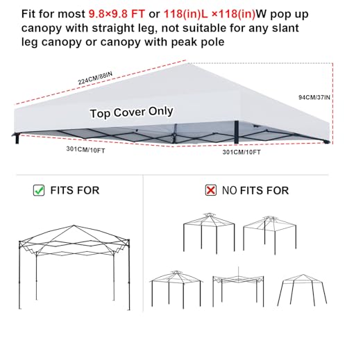 Joramoy 10×10 Canopy Replacement Top Only, Waterproof Pop Up Canopy Tent Top Cover with Ropes, Instant Canopy Top Sunshade Sliver Coated for Outdoor Garden Patio Camping (White) - Image 2