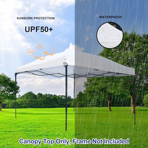 Joramoy 10×10 Canopy Replacement Top Only, Waterproof Pop Up Canopy Tent Top Cover with Ropes, Instant Canopy Top Sunshade Sliver Coated for Outdoor Garden Patio Camping (White) - Image 3