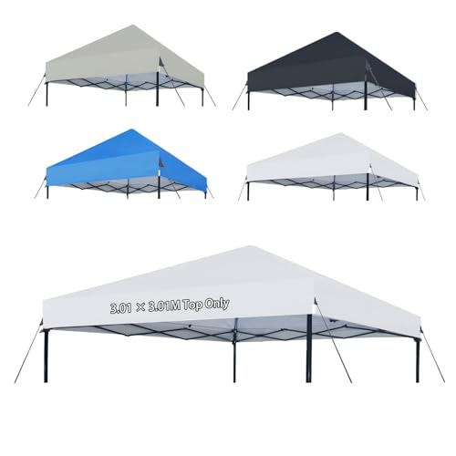 Joramoy 10×10 Canopy Replacement Top Only, Waterproof Pop Up Canopy Tent Top Cover with Ropes, Instant Canopy Top Sunshade Sliver Coated for Outdoor Garden Patio Camping (White) - Image 1
