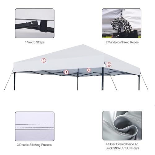 Joramoy 10×10 Canopy Replacement Top Only, Waterproof Pop Up Canopy Tent Top Cover with Ropes, Instant Canopy Top Sunshade Sliver Coated for Outdoor Garden Patio Camping (White) - Image 4