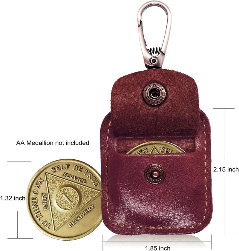 WINGKIND AA Medallion or Coin Holder, Leather Key Chain Snap Open Leather Case (Reddish Brown) - Image 1