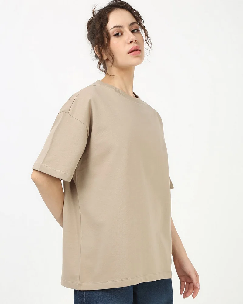 bewakoof Women's Ginger Root Brown Oversized T-shirt