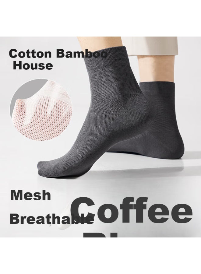 B&C.ROOM Cotton Bamboo House Men's Mid-calf Socks 7a Antibacterial Summer Thin Breathable Odor-resistant Sweat-absorbing Mesh Pure Cotton Black Men's Dress Socks 6 Pairs - Image 1