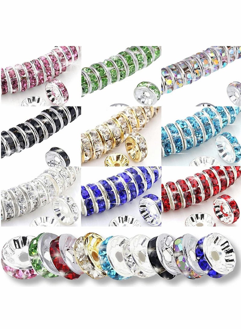 Excefore 450Pcs 8mm Round Spacer Beads, Crystal Beads, Rhinestone Beads, Charms for Jewelry Making Necklaces, Bracelet Pendants (9 Colors-8mm) - Image 1