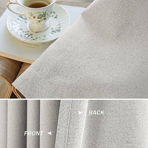 MAIHER Greyish Beige Full Blackout Linen Textured Pinch Pleat Curtain 96 Inches Long with Hooks Tieback, Thermal Insulated Pleated Drape for Bedroom, 1 Panel，W54 x L96 - Image 5