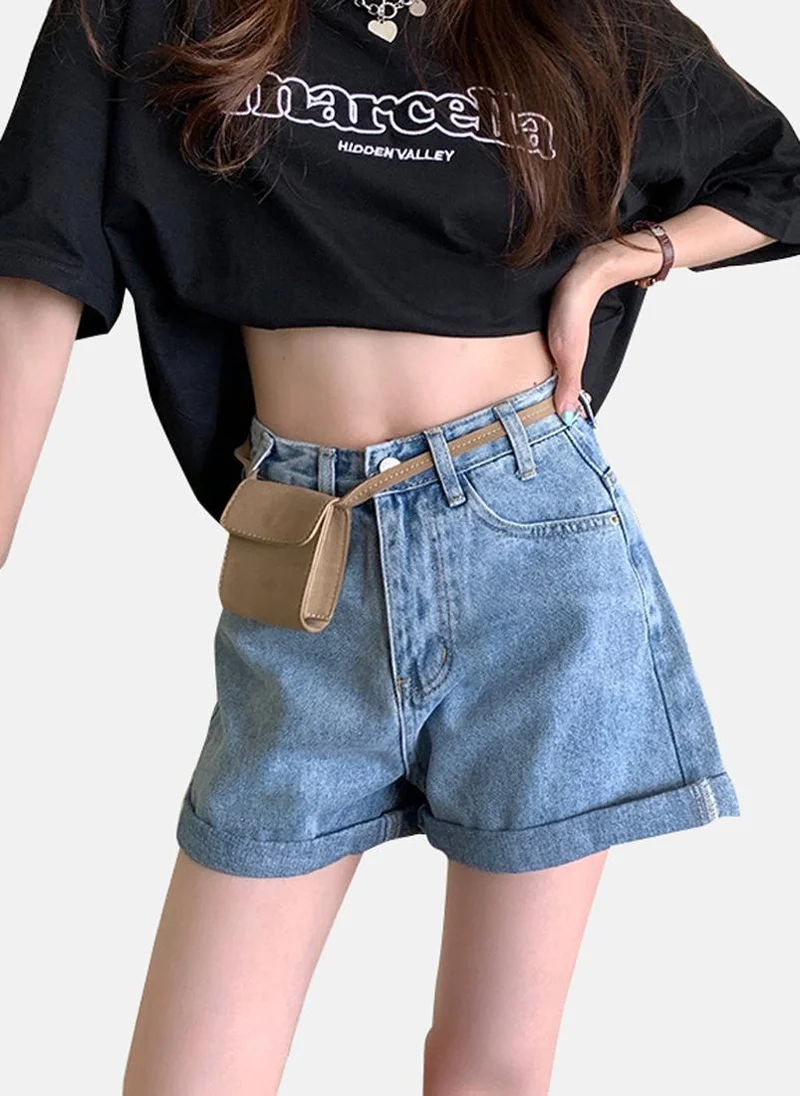YUNIQEE Blue Slim Fit Solid Denim Shorts