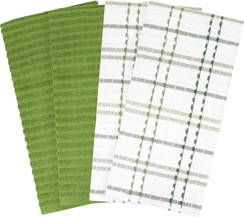 Ritz Royale Collection 100% Combed Terry Cotton, Highly Absorbent, Kitchen Dish Cloth Set, 13-3/4" x 12", 4-Pack, Solid & Checked, Cactus - Image 2