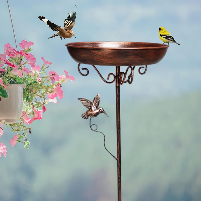 Polychrome Cast Iron Bird Bath and Feeder Combo Rustic Outdoor Garden Decor - Image 1