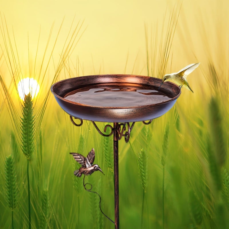 Polychrome Cast Iron Bird Bath and Feeder Combo Rustic Outdoor Garden Decor - Image 5