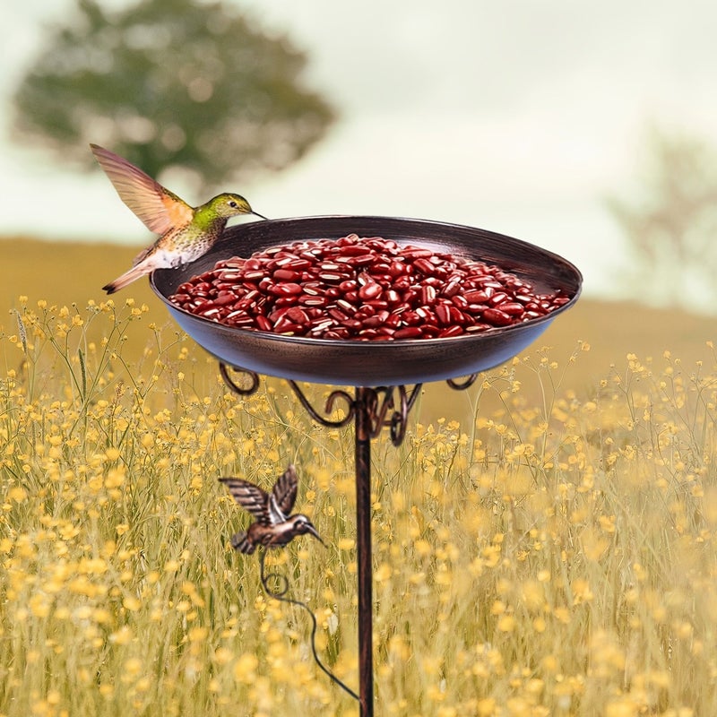 Polychrome Cast Iron Bird Bath and Feeder Combo Rustic Outdoor Garden Decor - Image 4