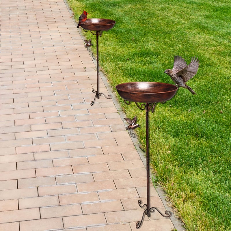 Polychrome Cast Iron Bird Bath and Feeder Combo Rustic Outdoor Garden Decor - Image 3