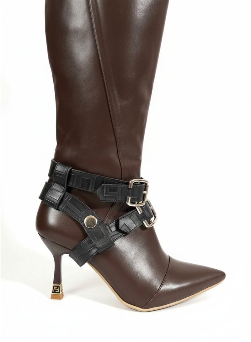 FENDI ROMA Elegant Knee-High Boots with Decorative Ankle Straps R-60 - Image 5