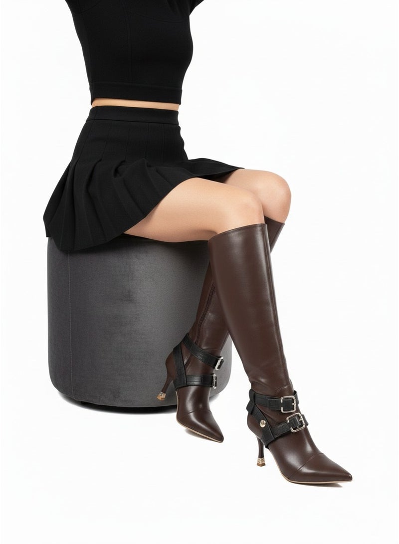 FENDI ROMA Elegant Knee-High Boots with Decorative Ankle Straps R-60 - Image 1