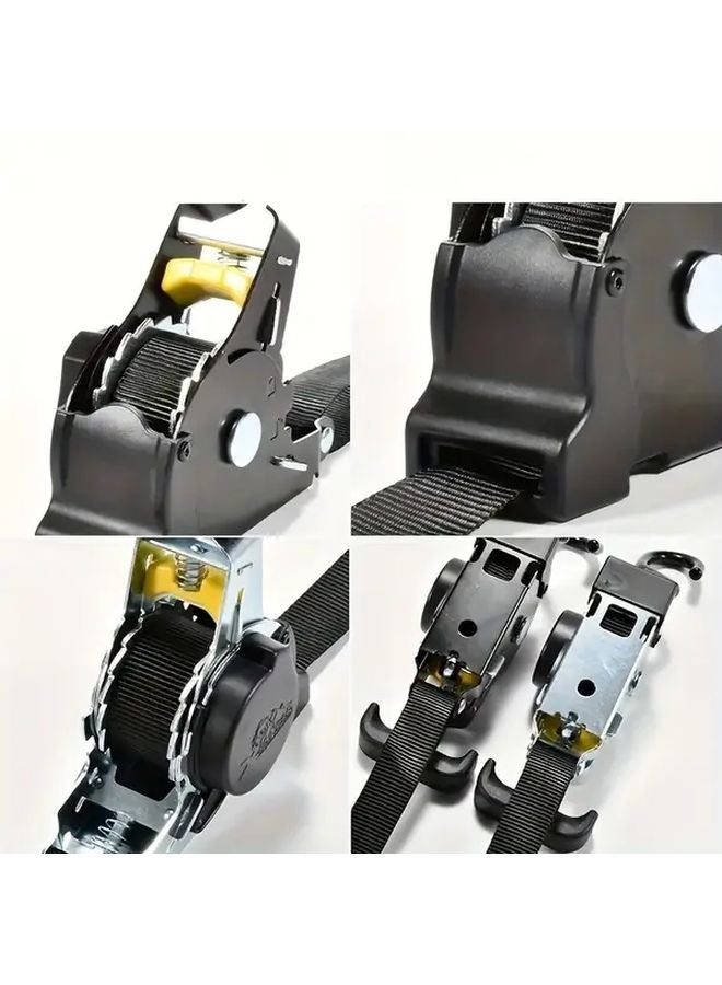 Black Heavy Duty Aluminum Cargo Strap Retractable Tow Strap for Motorcycle Car - Image 4