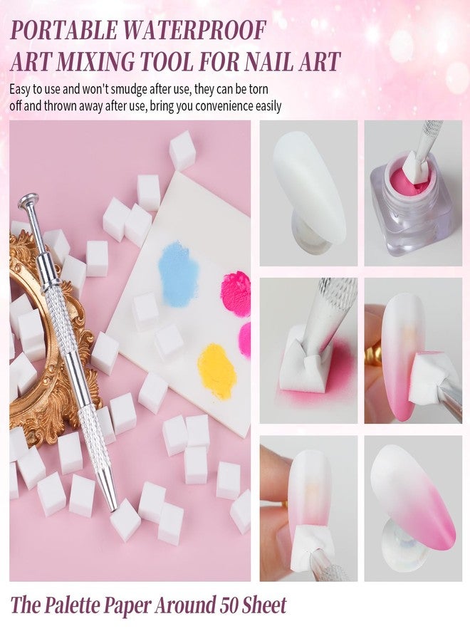 EARLMONI 150 PCS Soft Nail Sponges for Ombre with Grabbing Pen 50 Sheets Disposable Palette Paper, EARLMONI Professional Manicure Kit for Patting Gel Chrome Powder Aura Nail Art DIY Nail Tools for Salon & Home - Image 4