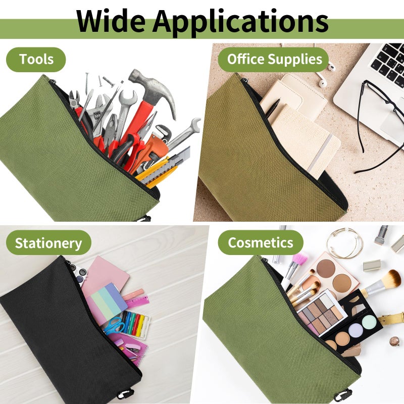 Coidea 3 Pack Tool Bag Zipper Pouch, Premium Tool Pouch, Utility Multipurpose Storage Organizer Tool Pouches with Carabiner Metal Zipper for Tools, Stationary, Pencil Pouch (3 Pack, Tan, Navy Green, Black) - Image 5