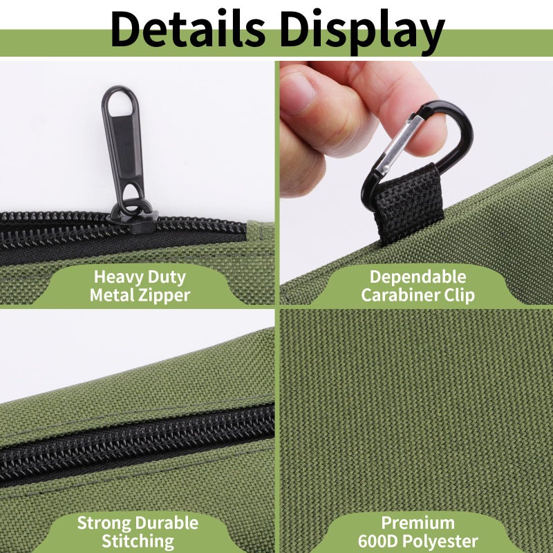 Coidea 3 Pack Tool Bag Zipper Pouch, Premium Tool Pouch, Utility Multipurpose Storage Organizer Tool Pouches with Carabiner Metal Zipper for Tools, Stationary, Pencil Pouch (3 Pack, Tan, Navy Green, Black) - Image 3