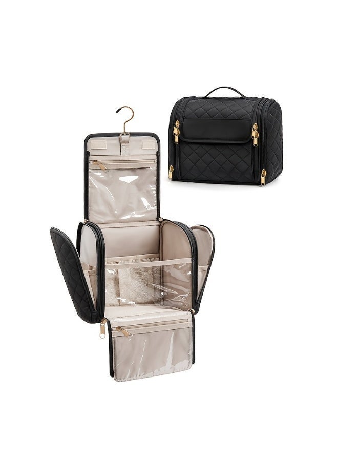 Hanging Travel Toiletry Makeup Bag, Large Capacity, Wide Opening, Black - Image 1