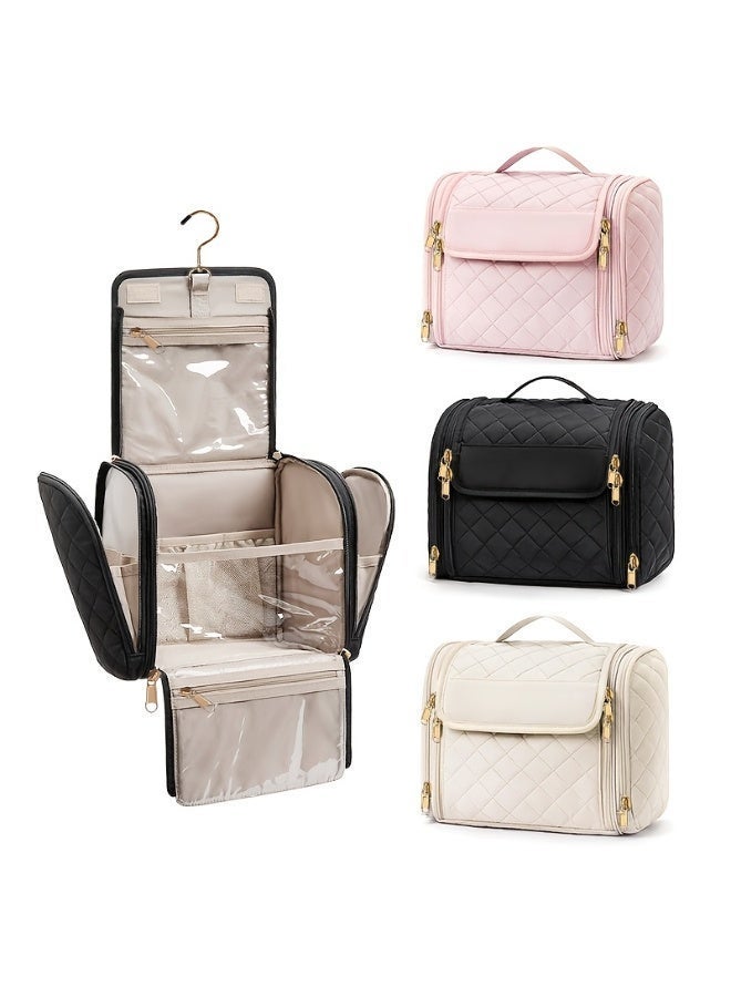 Hanging Travel Toiletry Makeup Bag, Large Capacity, Wide Opening, Black - Image 2