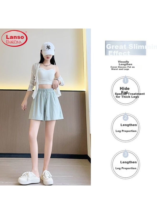 LANG SHA Langsha Women's Summer Ice Silk Thin New High-waisted Wide-leg Shorts Loose Casual Yamamoto Cropped Pants - Image 3