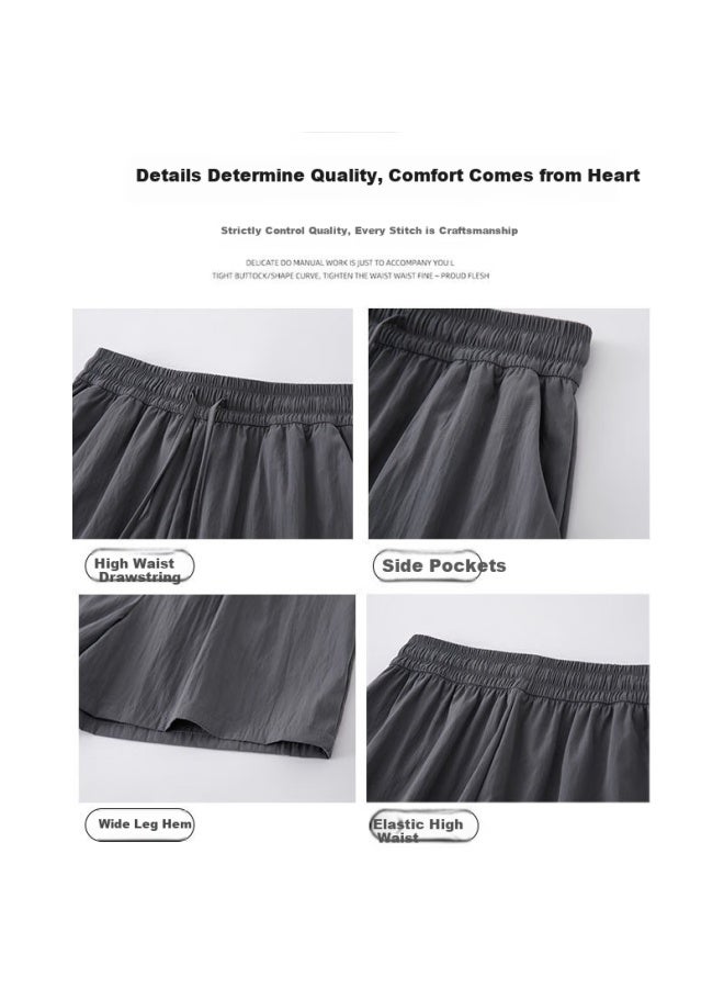 LANG SHA Langsha Women's Summer Ice Silk Thin New High-waisted Wide-leg Shorts Loose Casual Yamamoto Cropped Pants - Image 5