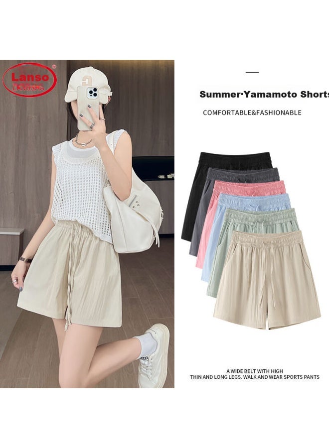 LANG SHA Langsha Women's Summer Ice Silk Thin New High-waisted Wide-leg Shorts Loose Casual Yamamoto Cropped Pants - Image 2