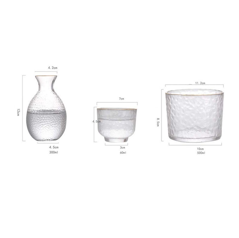 BOLLAER Sake Pot Set, Japanese Cold Sake Glasses, Clear Unique Trendy Floating Design, 1 Sake Carafe Bottle 1 Sake Tank and 4 Saki Cups for Cold/Warm/Hot Sake, Birthday Housewarming Gift Set - Image 2
