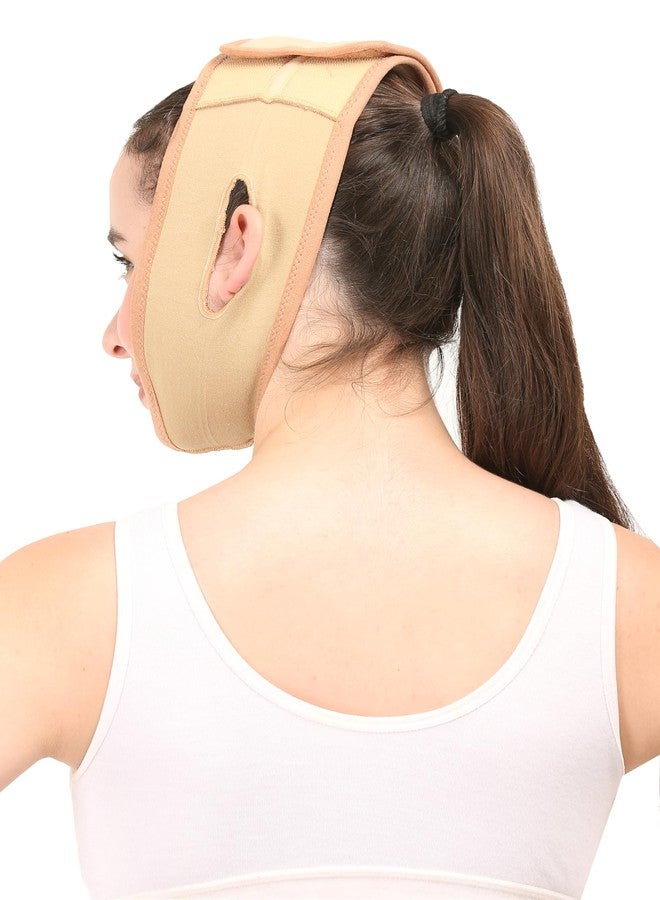 Dermapress Post Liposuction Chin Strap || MODERATE COMPRESSION || COTTON FABRIC || Unisex || Face Shaper || Facial Slimming || Jawline tightening || Post Facial (Beige, XS) - Image 5