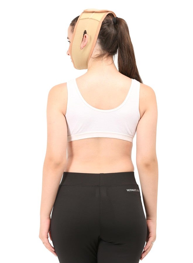 Dermapress Post Liposuction Chin Strap || MODERATE COMPRESSION || COTTON FABRIC || Unisex || Face Shaper || Facial Slimming || Jawline tightening || Post Facial (Beige, XS) - Image 2