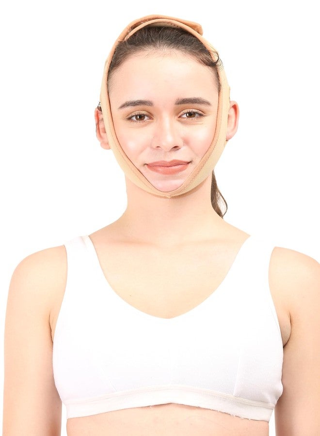 Dermapress Post Liposuction Chin Strap || MODERATE COMPRESSION || COTTON FABRIC || Unisex || Face Shaper || Facial Slimming || Jawline tightening || Post Facial (Beige, XS) - Image 1