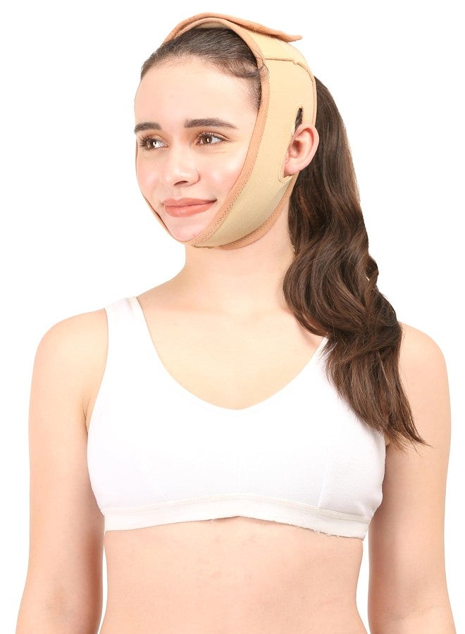 Dermapress Post Liposuction Chin Strap || MODERATE COMPRESSION || COTTON FABRIC || Unisex || Face Shaper || Facial Slimming || Jawline tightening || Post Facial (Beige, XS) - Image 4
