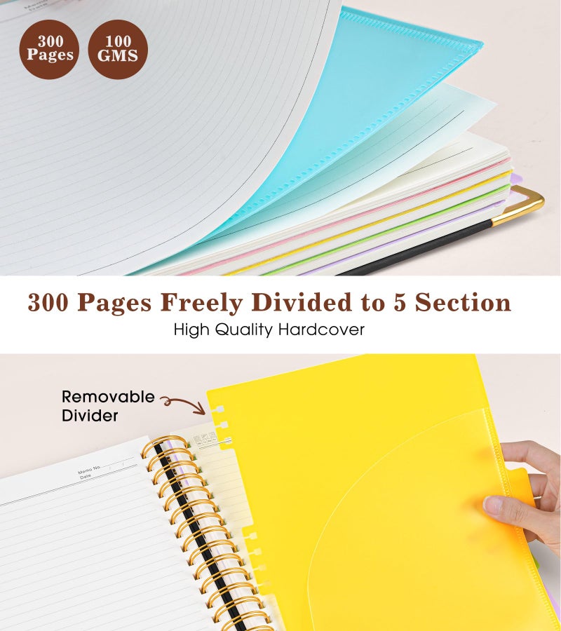 dilitego Hardcover Large Spiral Notebook 8.5" x 11" with Removable Dividers Tabs, 300 pages Leather 5 Subject Notebook College Ruled, A4 Journal for Women Men, Notebooks for Work School Note taking,Black - Image 3